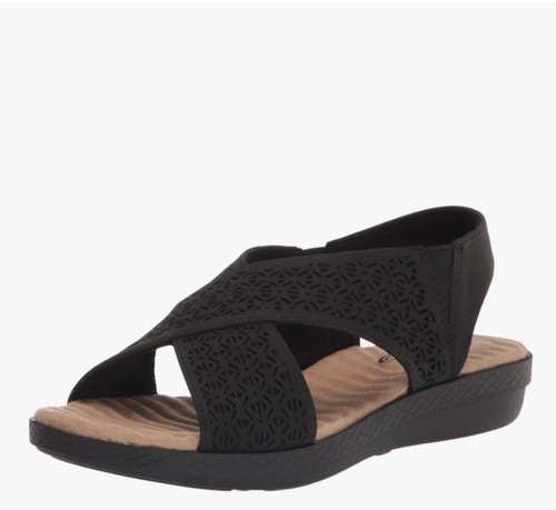 Easy Street Womens 11 W Black Claudia Strappy Flat Sandals C656 - Picture 3 of 12