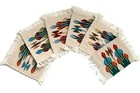 White Wool Rug Coasters with Color Birds, Hand Woven Reversible Tapestry Coaster