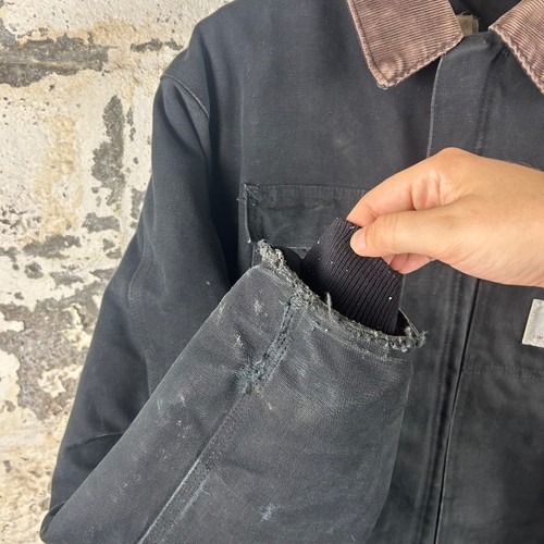 Y2K Carhartt Mens Black Chore Coat Jacket Workwear Duck Canvas Quilted Lined - Picture 4 of 8