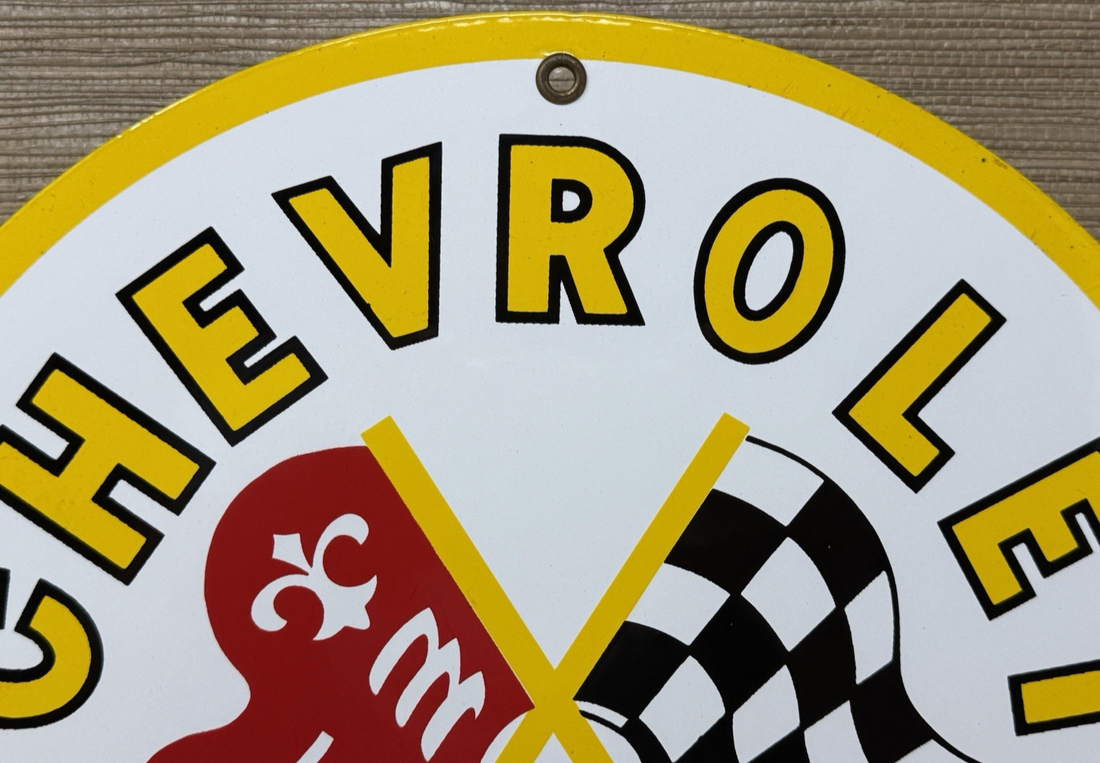 VINTAGE CHEVROLET CORVETTE PORCELAIN SIGN GENERAL MOTORS DEALERSHIP GAS OIL FORD