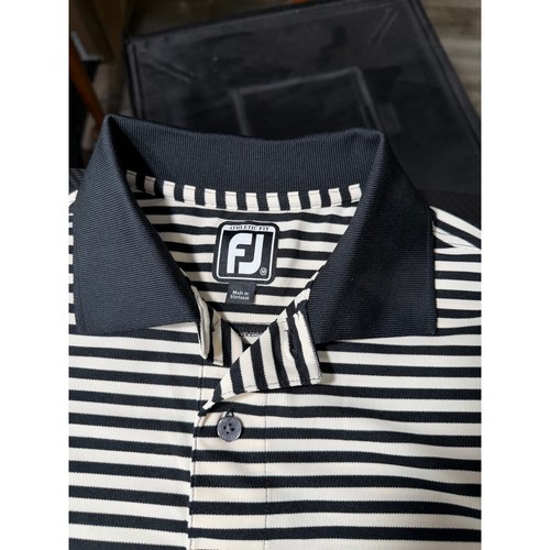 FootJoy Golf Polo Striped Black White Size Medium Athletic Fit - Picture 3 of 12