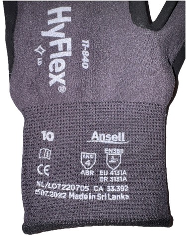 Ansell HyFlex 11-840 Abrasion-Resistant Spandex Nylon Nitrile Coated Size: Xl - Picture 7 of 8
