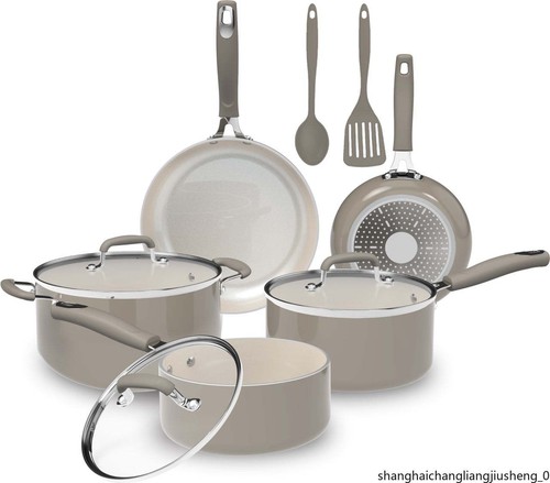 10pc Ceramic Nonstick Cookware Set Heavy Gauge Pots Pans Kitchen