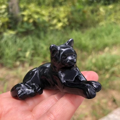 3" Natural Obsidian Quartz Hand-carved Cat Skull Crystal Reiki Healing 1pc - Picture 2 of 9