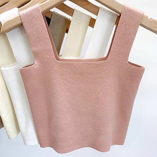 Korean Style Solid Color Simple Slim Square Collar Short Knitted Vest - Picture 8 of 13