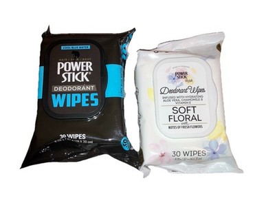 Power Stick His&Hers Travel Deodorant Wipe 2PCS Soft Floral & Cool Blue Water