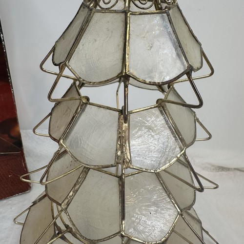 Vintage Capiz Muschel Weihnachtsbaum Kerzenhalter mit Messingrahmen Stern Topper - Bild 6 von 17