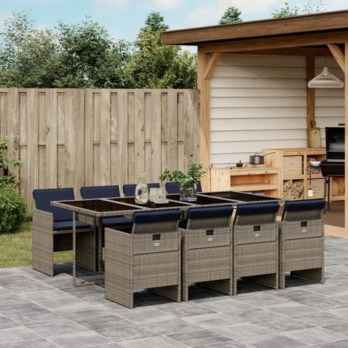 Patio Dining Set with Cushions Garden Table and Chair Gray Poly Rattan vidaXL - Picture 2 of 70