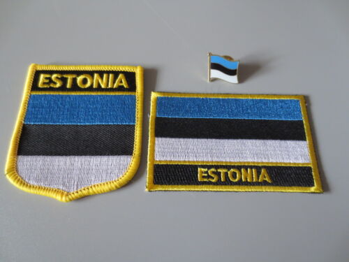 Ensemble de broderie drapeau patch et insigne bouclier patch et épingle revers ESTONIE - Photo 1/1