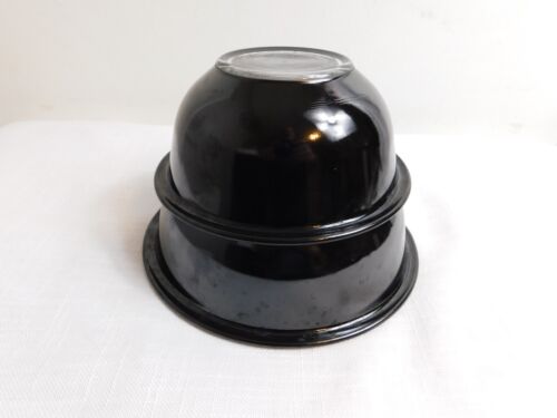 D5 - Pyrex Corning USA Black Glass Nesting Mixing Bowls Clear Bottoms Lot of 2 - Picture 3 of 4