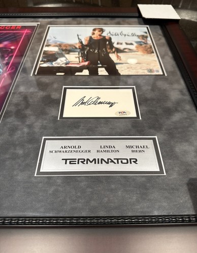 Arnold Schwarzenegger signierte TERMINATOR Filmcollage Linda Hamilton + Biehn JSA - Bild 3 von 4