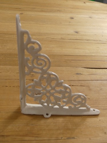 2 Cast Iron Shelf Brackets New Antique Style White 7.5" x 6" Corbels Book Wall - Picture 5 of 11