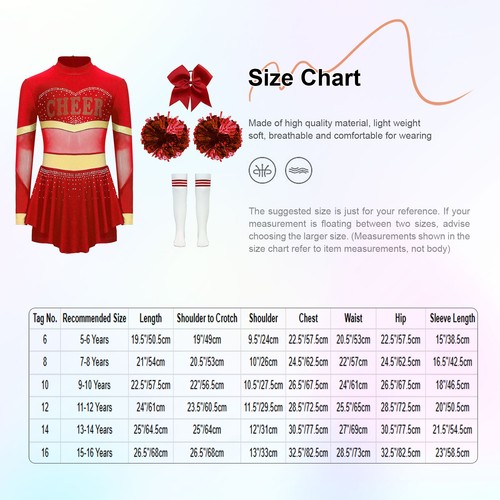 Girls Cheerleader Outfit Fancy Dress Uniform Costumes With Pom poms Cheerleading - Bild 145 von 171