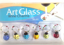 Wine Charms Art Glass Lady Bugs LS Arts Inc. New In Box