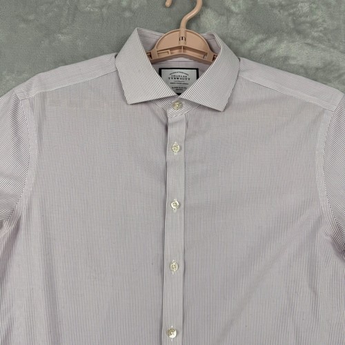 Charles Tyrwhitt Shirt Mens 16.5/35 Purple Striped Long Sleeve Super Slim Fit - Picture 3 of 11