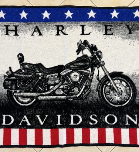 Harley Davidson Biederyblanket White Black Red Motorcycle Plush 54x48 - Picture 4 of 16