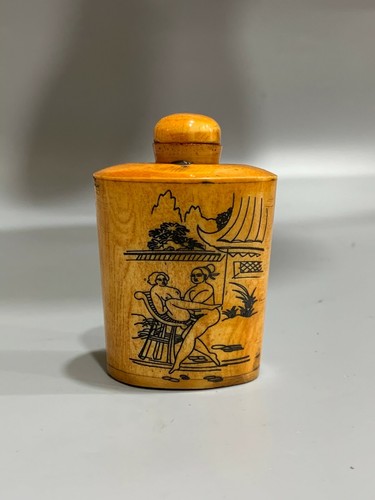 Collect tibet Old Handwork ox B0ne painting art erotic nude sex snuff bottle - Picture 3 of 9
