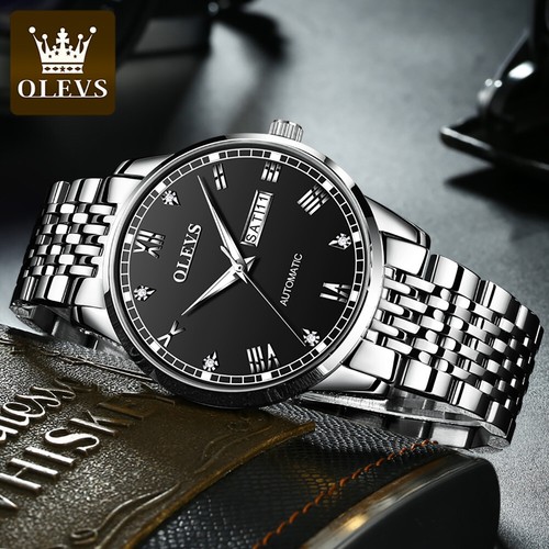 OLEVS Herren Automatik Mechanische Uhr Edelstahl Wasserdicht Armbanduhr - Bild 20 von 26