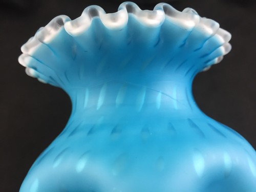Kunstglas MOP blau satiniert Regentropfen Luftfalle 8" Prise Vase mit Pontil Antik - Bild 6 von 12