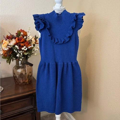 Janie and Jack Blue Textured Ruffle Sweater Dress Easter Spring Sz 10 - Picture 2 of 4