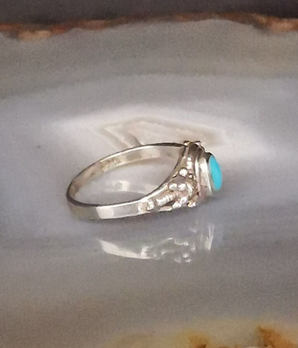 Ring Silber 925 Achat blau fein anmutig zierlich 14mm vintage Kinder ? Ring - Bild 2 von 6