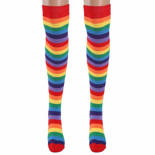 Womens Girls Colorful Rainbow Striped Knee Thigh High Socks/Arm Warmer Gloves - Bild 20 von 96