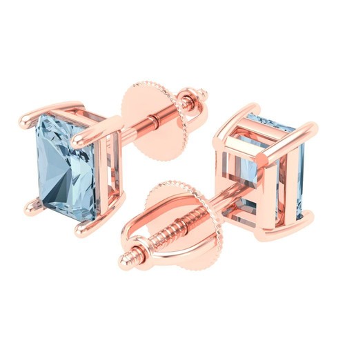2.0 ct Emerald Cut Solitaire Stud Earrings Solid Rose Gold Earrings Push back - Picture 2 of 40