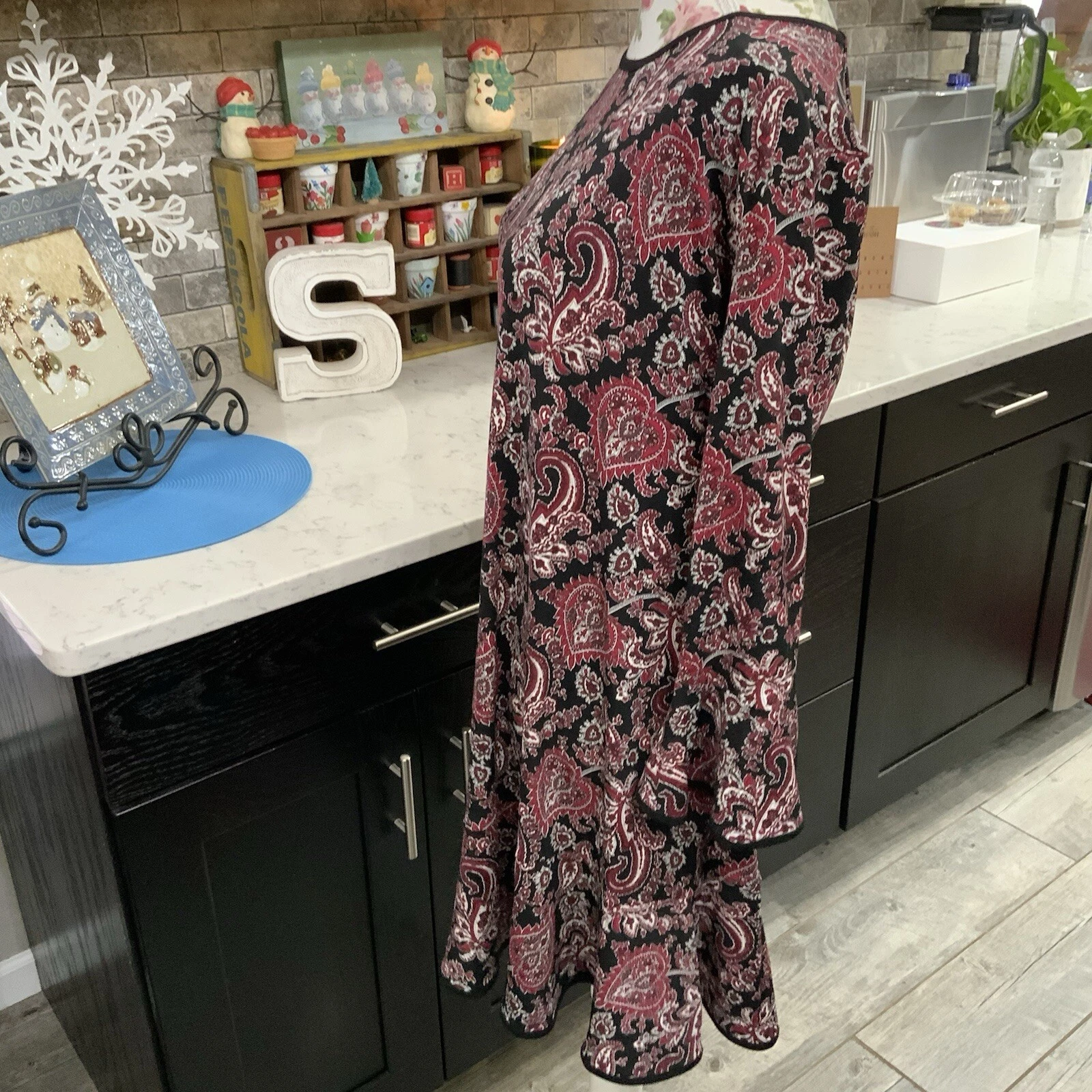 Abito Michael Michael Kors taglia grande stampa floreale pop paisley manica a campana nuovo