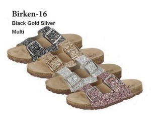 glitter double buckle sandals