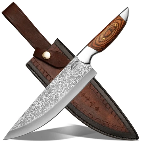 Kitchen/Chef knife- Stainless Steel Sharp Butcher Knife with Leather Sheath