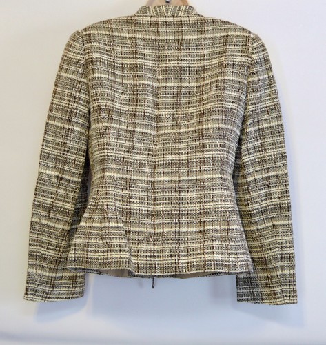Zanella Women's 4 Tweed Cotton Linen Beige Brown Zip Jacket, Italy - Picture 5 of 7