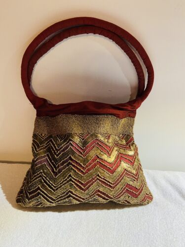 Sequin Burgundy Beaded Gold  Purse - Picture 1 of 10