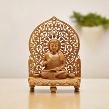Wooden Hand Carved Buddha Statue Meditating Buddha Sculpture Height 25 cm