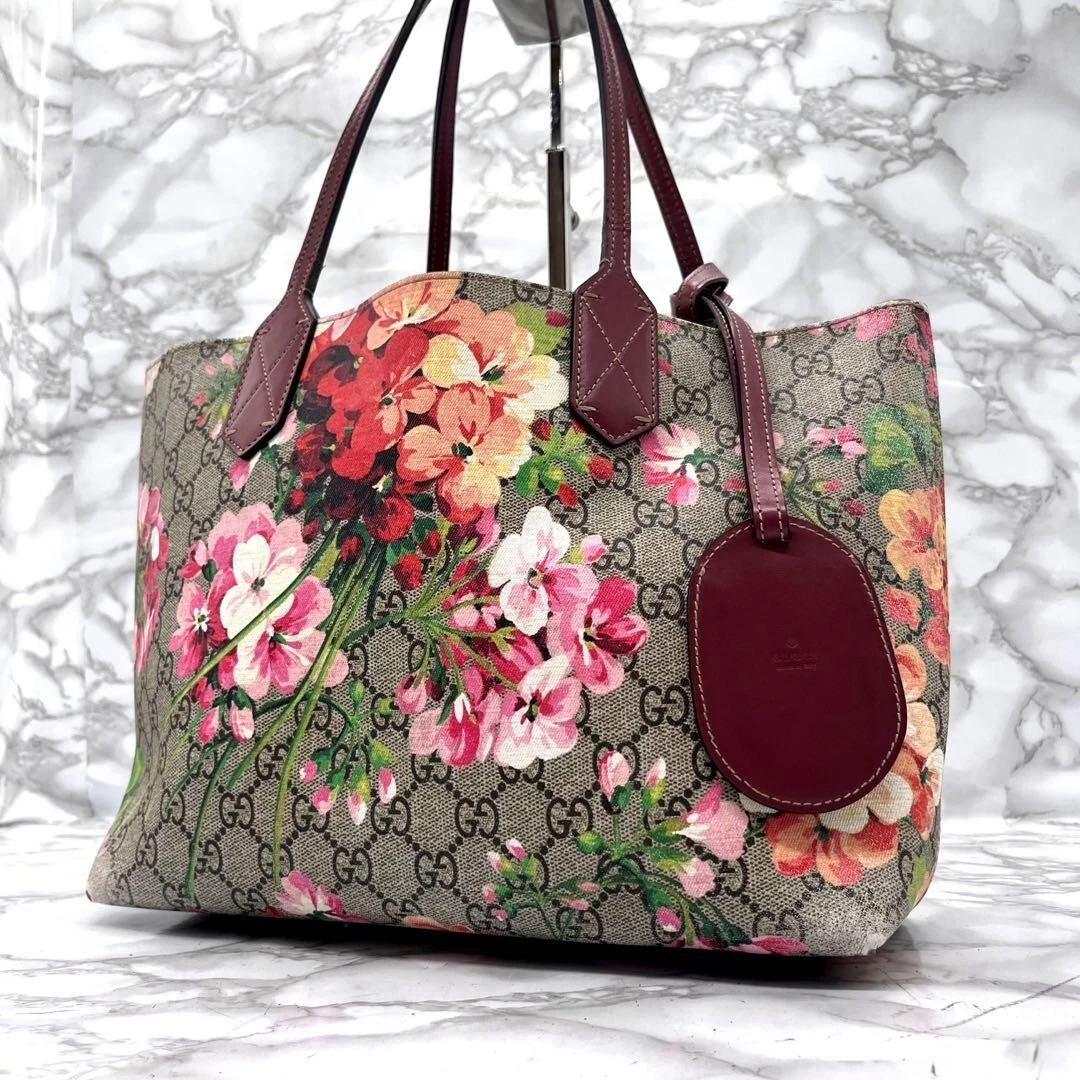 Authentique sac fourre tout réversible GUCCI GG Supreme toile fleurs 372613