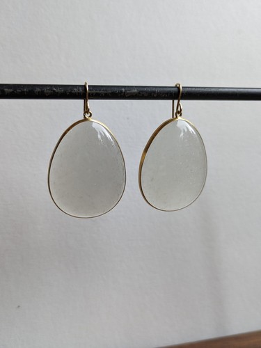 Maria Beaulieu 18k yellow gold large Snowy Moonstone Earrings, GORGEOUS! - Picture 14 of 14