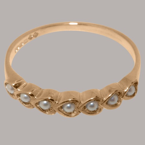 Solid 14k Rose Gold Cultured Pearl Womens Eternity Ring - Picture 5 of 5