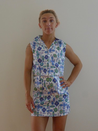 Vintage NWOT 60s 2XS womens 12 years girls cotton mini shirt dress blue pockets - Bild 7 von 10