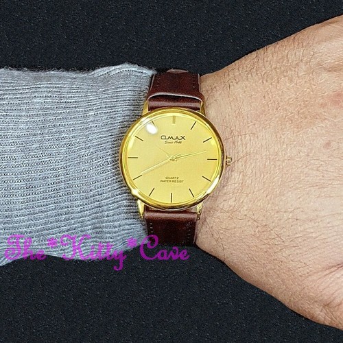 OMAX Classico Sottile Seiko Movt, Pelle marrone, Placcato Oro Orologio SC7491 - Picture 4 of 9