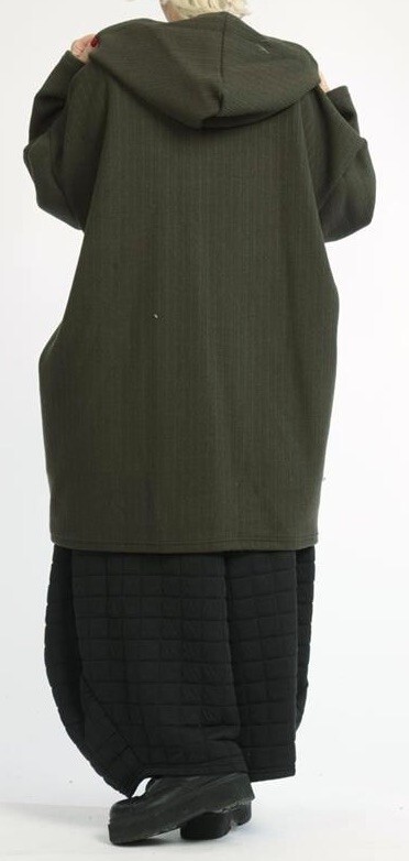 PLUS SIZE DARK GREEN BOILED WOOL 2 POCKETS HOODED WARM LONG JACKET Size 26-34 - Picture 3 of 5