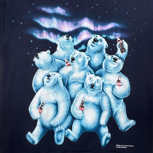 Vintage Coke Sweatshirt Mens Large/Medium 90s Pullover Polar Bears Coca Cola - Picture 10 of 11