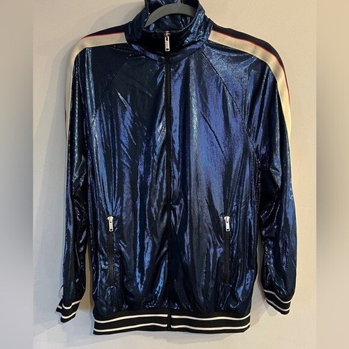 GUCCI Men’s Sylvie Web Blue Lame Logo Stripe Full Zip Track Jacket Size XS NEW - Picture 1 of 9