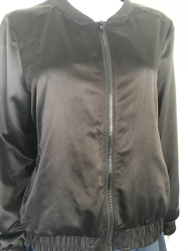 Yessica C&A Germany Black Satin Bomber Collarless Blouson Jacket, S M L - Picture 2 of 7