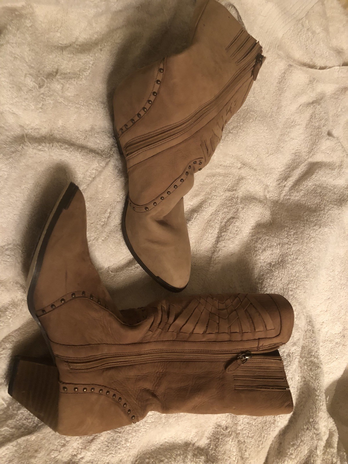 Hermoso Color Camello cuero botas Sz 9 1 2 Hermoso Color Camello cuero botas Sz 9 1 2