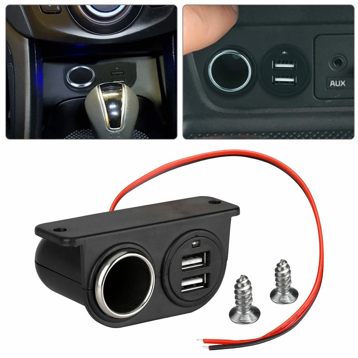 Auxiliary Dual USB Power Outlet DC 12V Car Cigarette Lighter