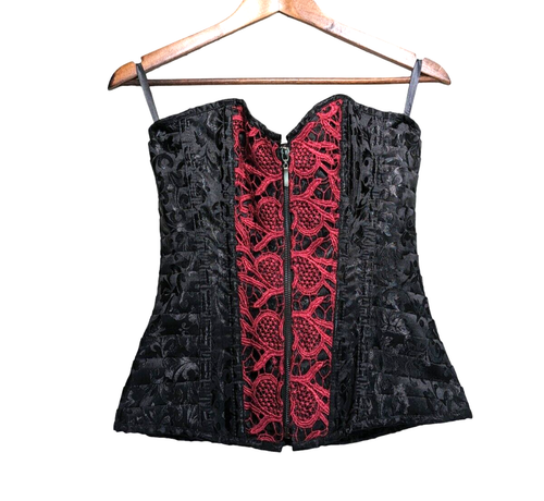 Top corsé Bustiers para mujer M negro encaje floral gótico caprichoso con cordones victoriano - Imagen 4 de 11