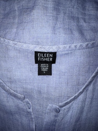 Eileen Fisher Mandarinkragen Bio Leinen Tunika Top Knopfleiste Blau Gr. L - Bild 9 von 10
