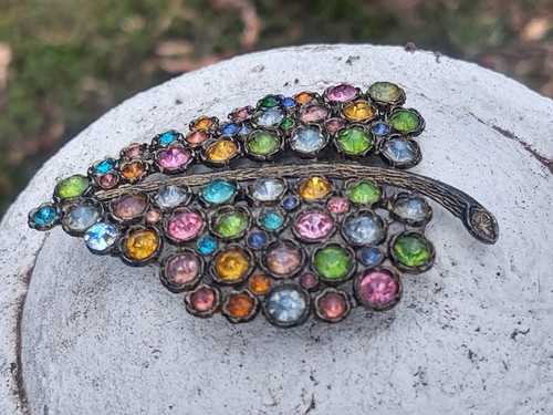 Vintage Little Nemo Brooch Pin Multicolor Rhinestones Plume Leaf Pick One - Picture 13 of 13