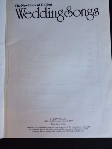 Nuevo Libro de Canciones de Boda Doradas Piano Acordes Vocales Boda Marzo 1988 Belwin - Imagen 2 de 8
