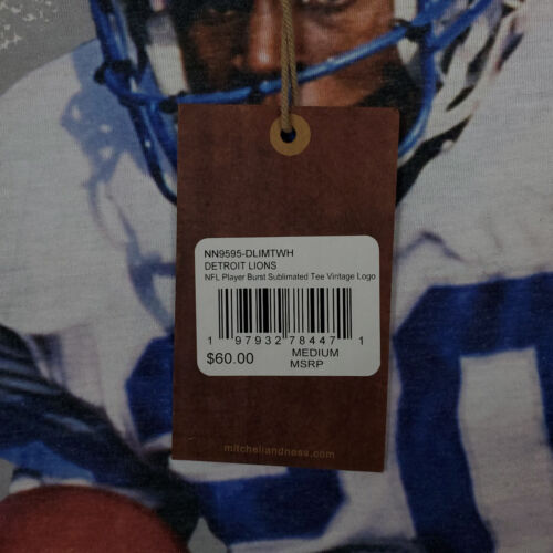 Barry Sanders Detroit Lions Mitchell & Ness NFL Medium Shirt Gray Blue NWT - Picture 7 of 8