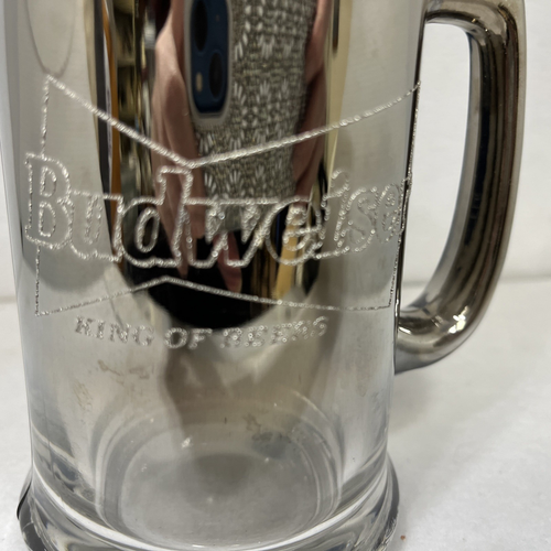 Cerveza de vidrio Budweiser Stein plata a vidrio ahumado brillo logotipo 1997 - Imagen 2 de 6